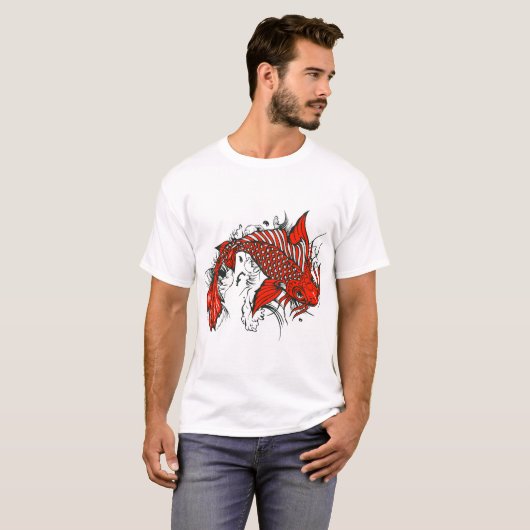 Poisson koi tattoo fish japonais dessin old scool tシャツ (正面フル)