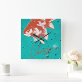 Poisson rouge"Liberté"- Horloge murale décorative  スクエア壁時計 (ホーム)
