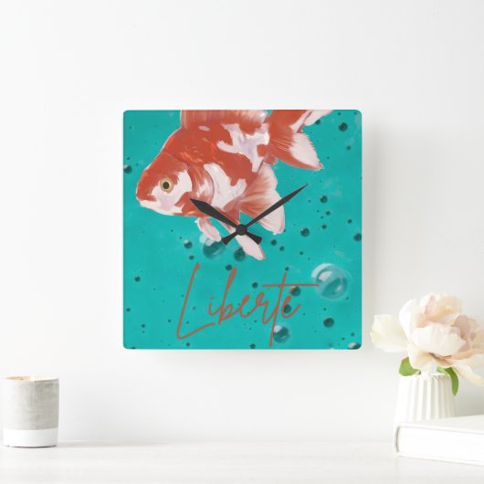 Poisson rouge"Liberté"- Horloge murale décorative  スクエア壁時計 (ホーム)