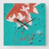Poisson rouge"Liberté"- Horloge murale décorative  スクエア壁時計 (正面)