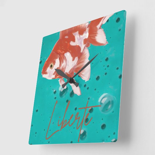 Poisson rouge"Liberté"- Horloge murale décorative  スクエア壁時計 (傾斜)