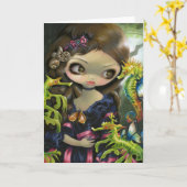 Poissons Volants: L'Hippocampe"グリーティングカード カード (黄色い花)