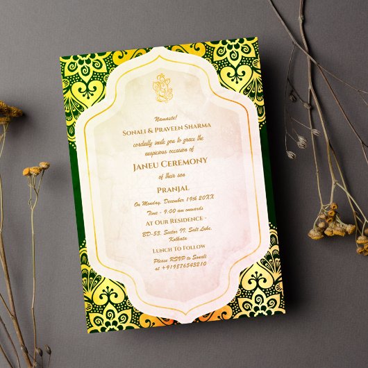 Poite Janeu Upanayanam Hindu Holy Thread Blue Gold 招待状