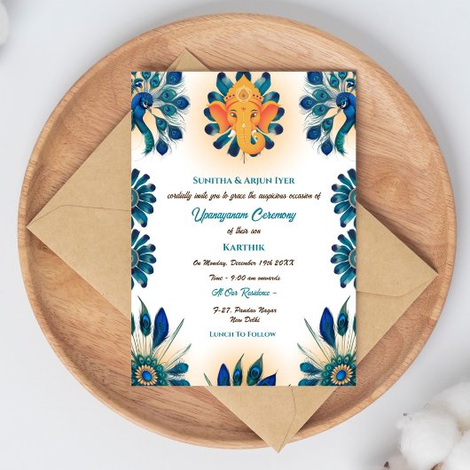 Poite Janeu Upanayanam Hindu Holy Thread Peacock 招待状