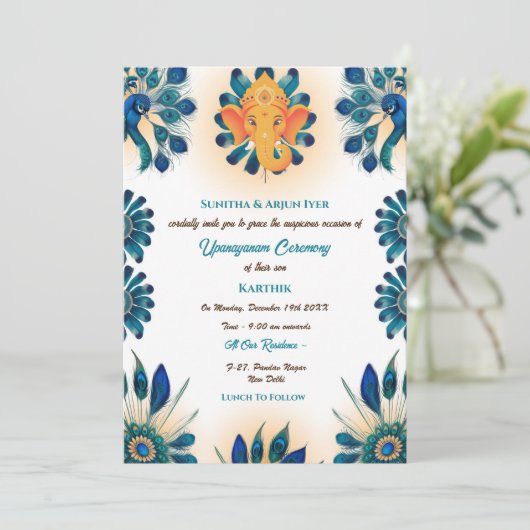 Poite Janeu Upanayanam Hindu Holy Thread Peacock 招待状 (スタンド正面)