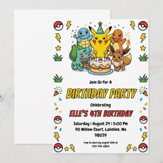 Pokémon Birthday Invitations 招待状 (正面/裏面)