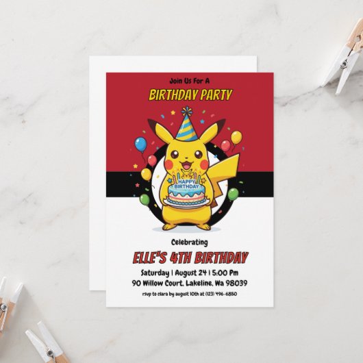 Pokémon Birthday Invitations 招待状 (正面/裏面インサイチュ)