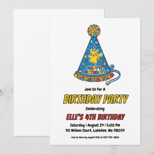 Pokémon Birthday Invitations 招待状 (正面/裏面)