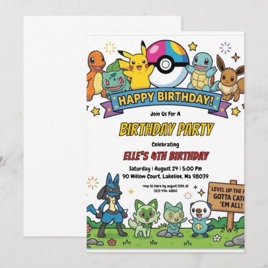 Pokémon Birthday Invitations 招待状 (正面/裏面)