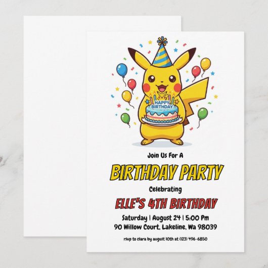 Pokémon Birthday Invitations 招待状 (正面/裏面)