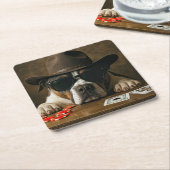 Poker Blackjack Western Pitbull Cute スクエアペーパーコースター (アングル)