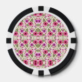 Poker chips with a vibrant pink floral pattern  ポーカーチップ (正面)