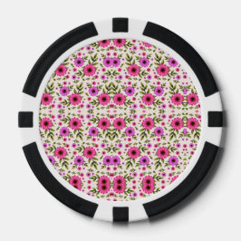 Poker chips with a vibrant pink floral pattern  ポーカーチップ