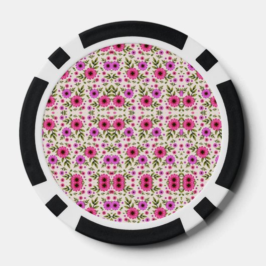 Poker chips with a vibrant pink floral pattern  ポーカーチップ (裏面)