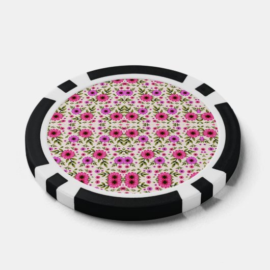 Poker chips with a vibrant pink floral pattern ポーカーチップ (シングル)