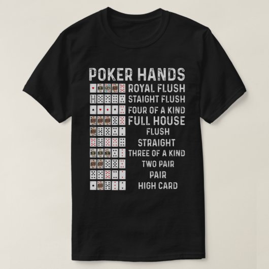 Poker Hands Cheat Sheet Card Casino Games Funny Pl Tシャツ (デザイン正面)