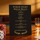 Poker Night House Rules Sign Black and Gold