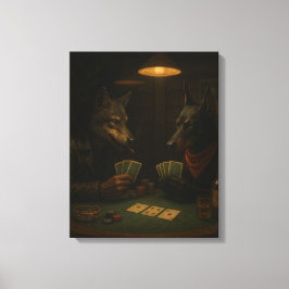 Poker Night | Wolf and Doberman Noir Art キャンバスプリント