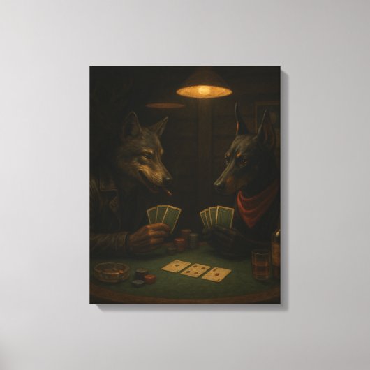 Poker Night | Wolf and Doberman Noir Art キャンバスプリント (正面)