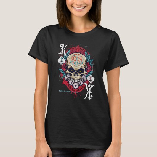 Poker Playing Sugar Skull Spades King Dia De Muert Tシャツ (正面)