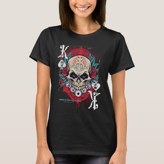 Poker Playing Sugar Skull Spades King Dia De Muert Tシャツ (正面)