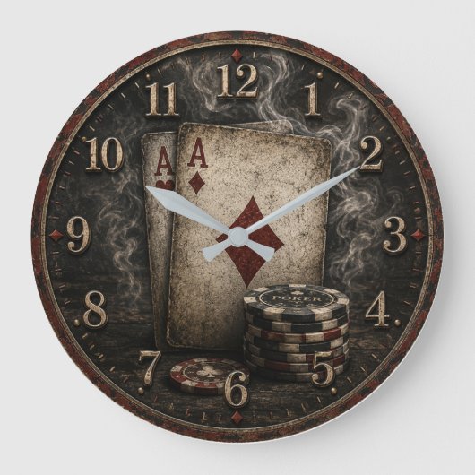 Poker Vintage Casino Decor ラージ壁時計 (正面)
