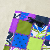 Pokiiハワイアンフローラとドットパッチワーク紫 ビーチタオル (インサイチュ)