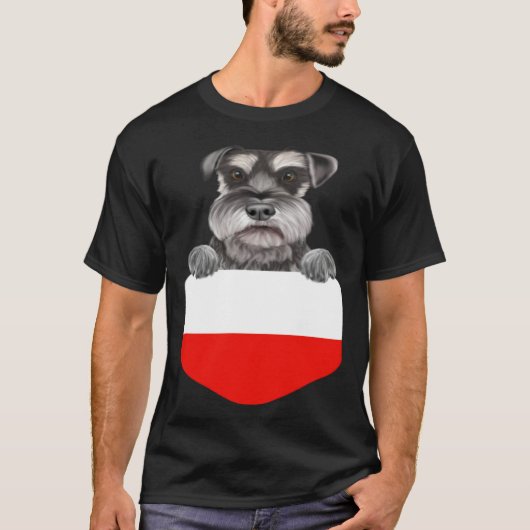 Poland Flag Miniature Schnauzer Dog In Pocket Tシャツ (正面)