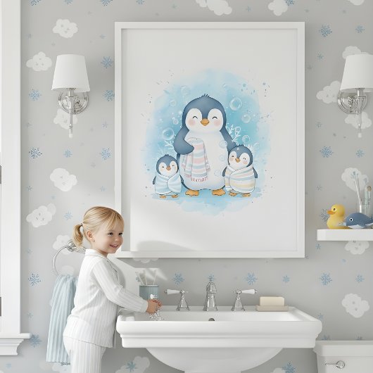 Polar Bath Time Kids Bathroom Wall Art ポスター