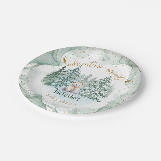 Polar Bear Adventureが赤ちゃんシャワーを待つ ペーパープレート (アングル)