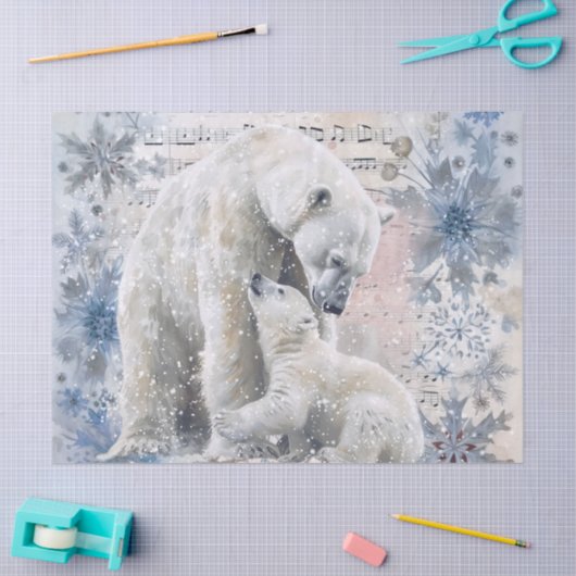 Polar Bear and Cub Watercolor 薄葉紙 (クラフト)