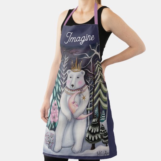 Polar Bear and Moon Winter Whimsical Art エプロン (インサイチュ)