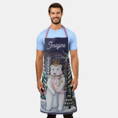 Polar Bear and Moon Winter Whimsical Art エプロン (着用した状態)