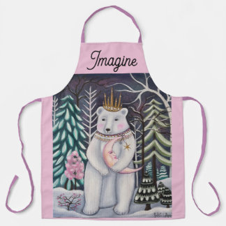 Polar Bear and Moon Winter Whimsical Art エプロン