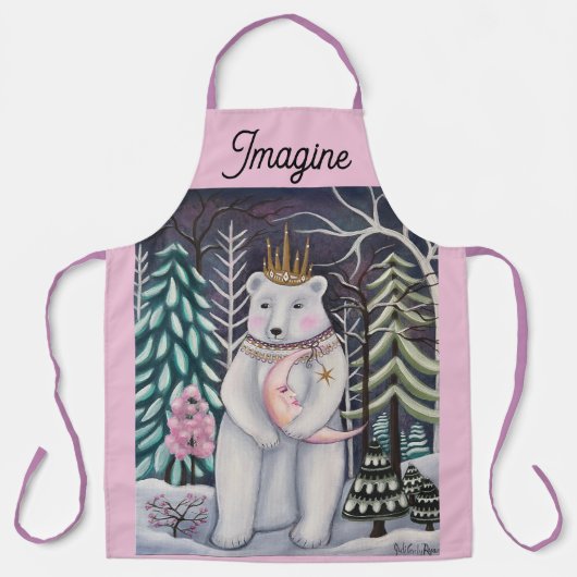 Polar Bear and Moon Winter Whimsical Art エプロン (正面)