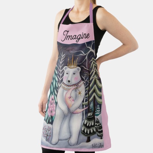 Polar Bear and Moon Winter Whimsical Art エプロン (インサイチュ)