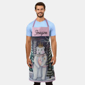 Polar Bear and Moon Winter Whimsical Art エプロン (着用した状態)