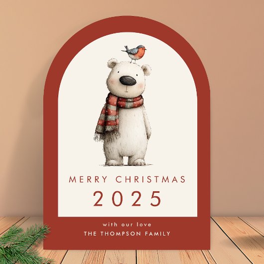 Polar Bear and Robin Merry Christmas Arch シーズンカード