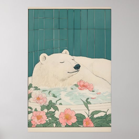 Polar Bear Bathroom Print Ukiyo-e Japanese Art ポスター (正面)