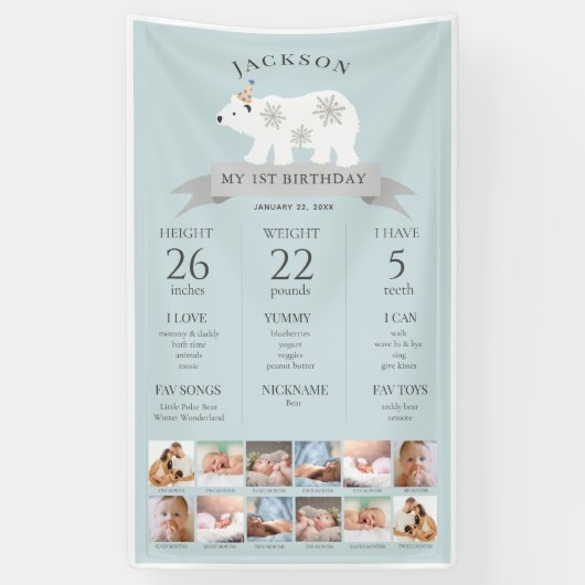 Polar Bear Blue 1st Birthday Milestoneタイムライン 横断幕 (縦)