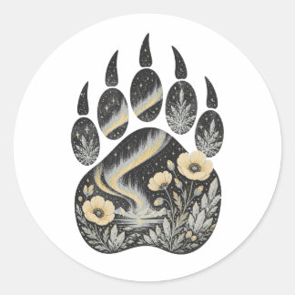 Polar Bear Botanical Footprint Nature Sticker ラウンドシール