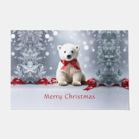 Polar Bear Christmas Holiday Doormat ドアマット (正面)