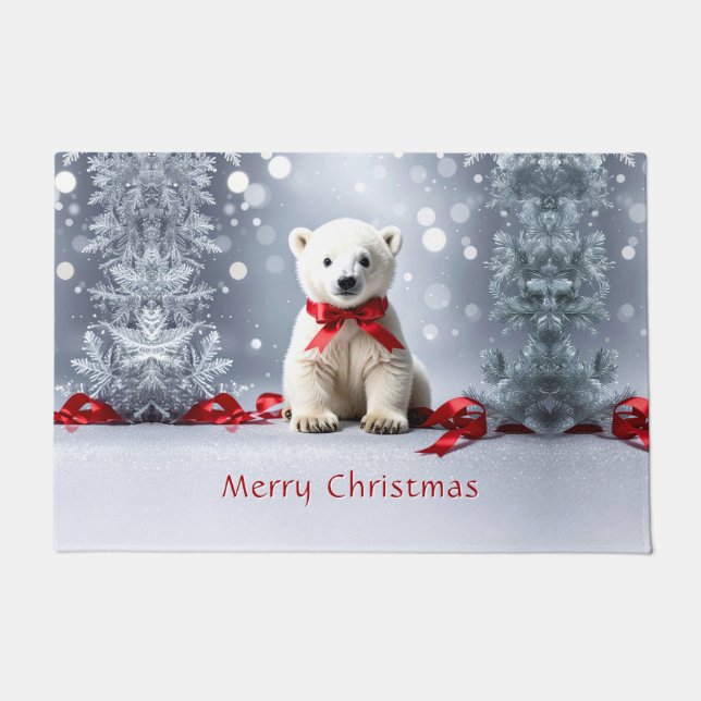 Polar Bear Christmas Holiday Doormat ドアマット (正面)