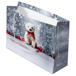 Polar Bear Christmas Holiday Gift Bag ラージペーパーバッグ