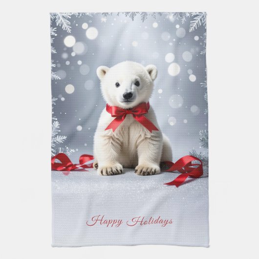 Polar Bear Christmas Holiday Kitchen Towel キッチンタオル (縦)