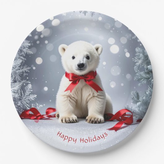 Polar Bear Christmas Holiday Paper Plate ペーパープレート (正面)