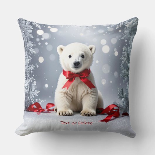Polar Bear Christmas Holiday Throw Pillow クッション (正面)