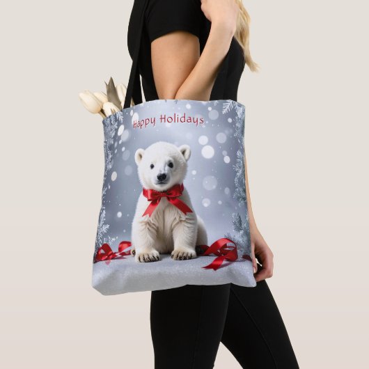 Polar Bear Christmas Holiday Tote Bag トートバッグ (クローズアップ)