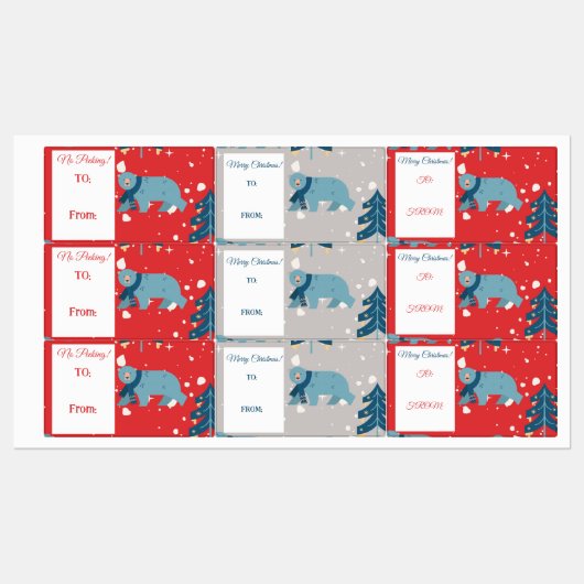 Polar Bear Christmas Nameタグ ラベル (シート)