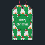 Polar bear Christmas Santa Cute Greenから ギフトタグ<br><div class="desc">モノグラムあなたの名前をカスタムするでパーソナライズ。大きな足、サンタハット、オレンジ色のクリスマスオーナメントと白い極熊のかわいいイラストレーション。</div>